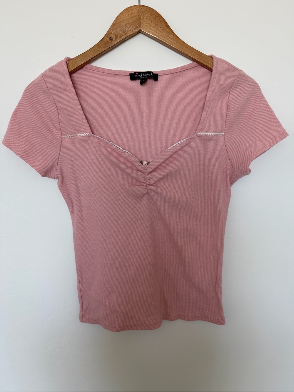 Rue21 Pink Ribbed Sweetheart Scoop Tee with Charm
